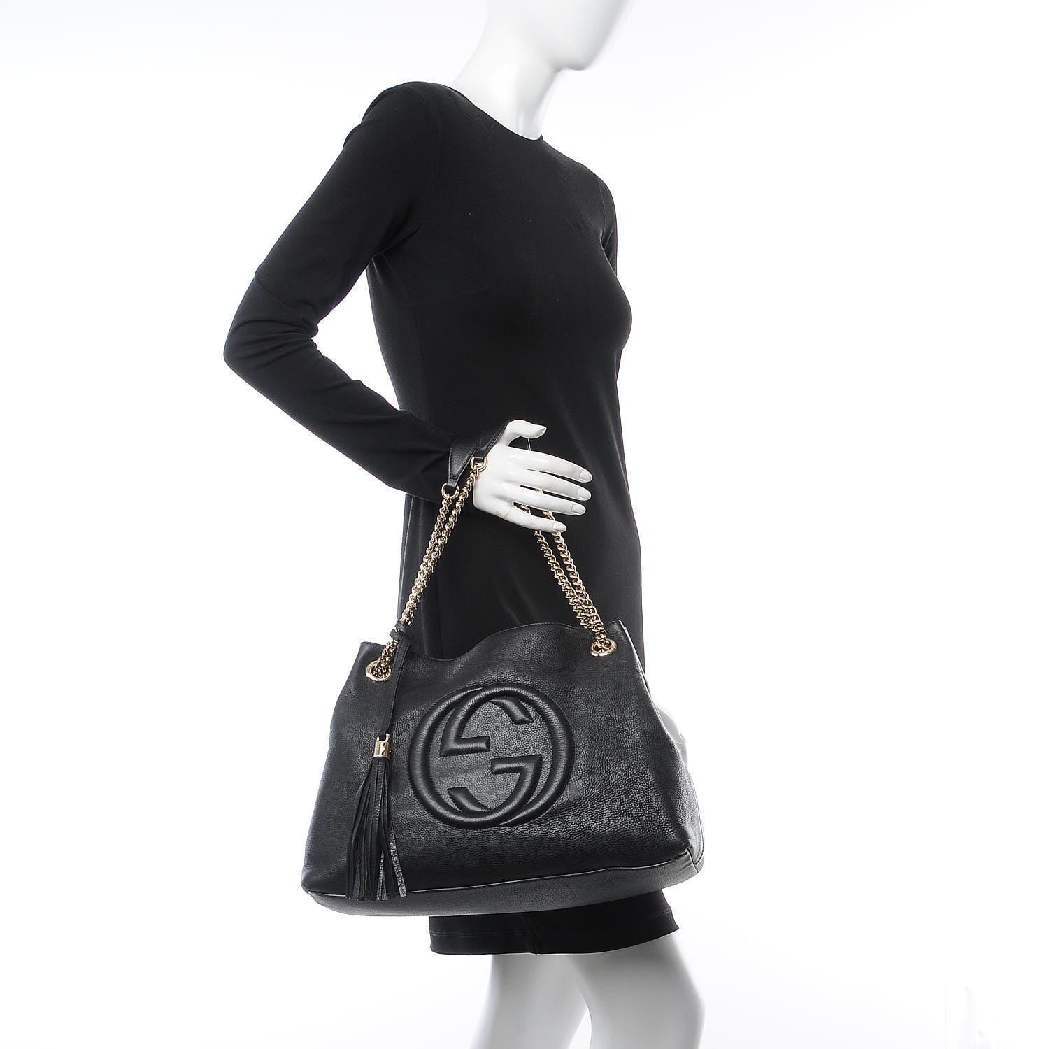Gucci Pebbled Calfskin Medium Soho Chain Shoulder Bag Black 2 of 13
