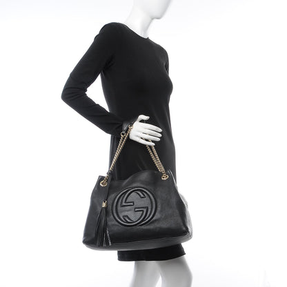 Gucci Pebbled Calfskin Medium Soho Chain Shoulder Bag Black 2 of 13