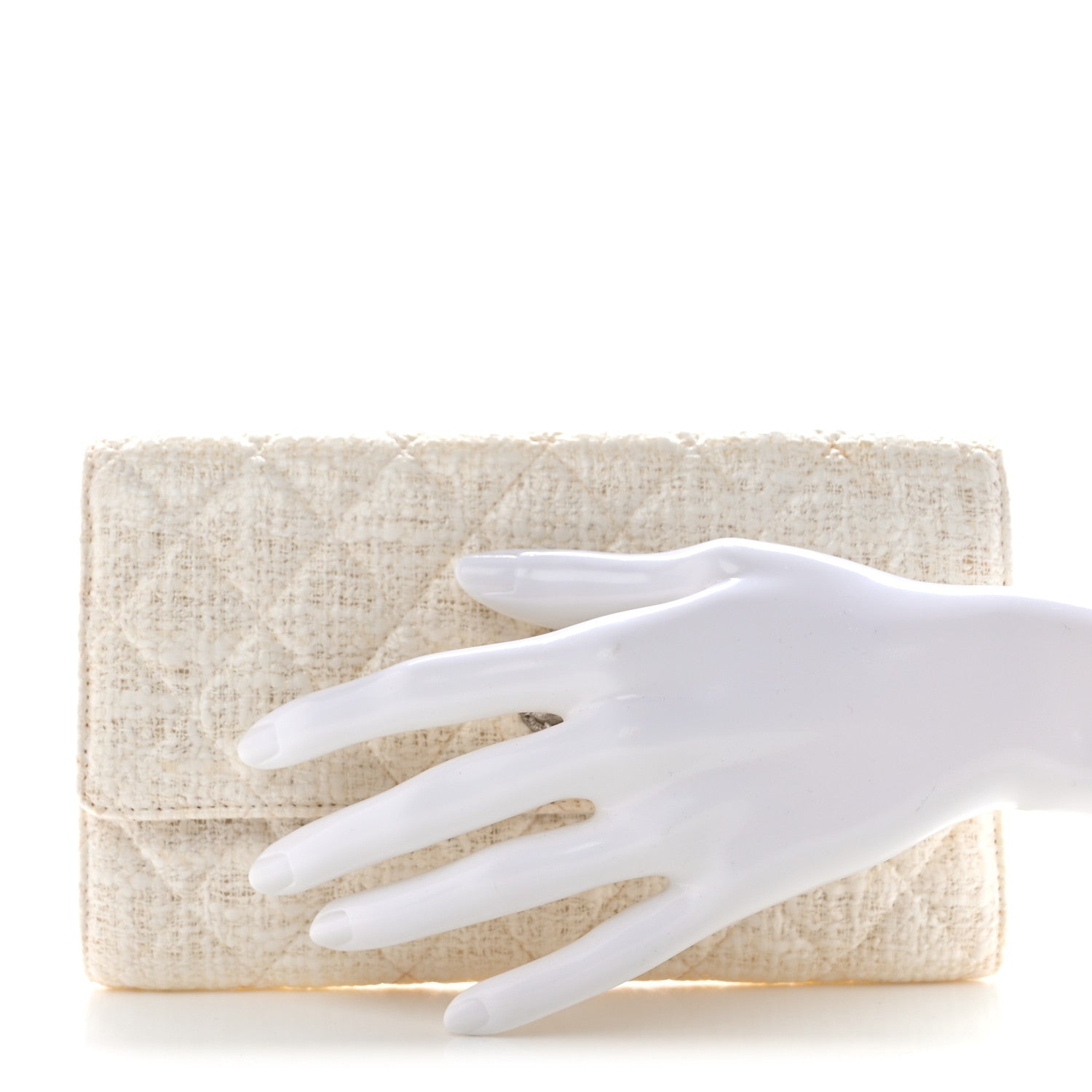 Chanel Tweed Quilted Flap Wallet White 2 of 12