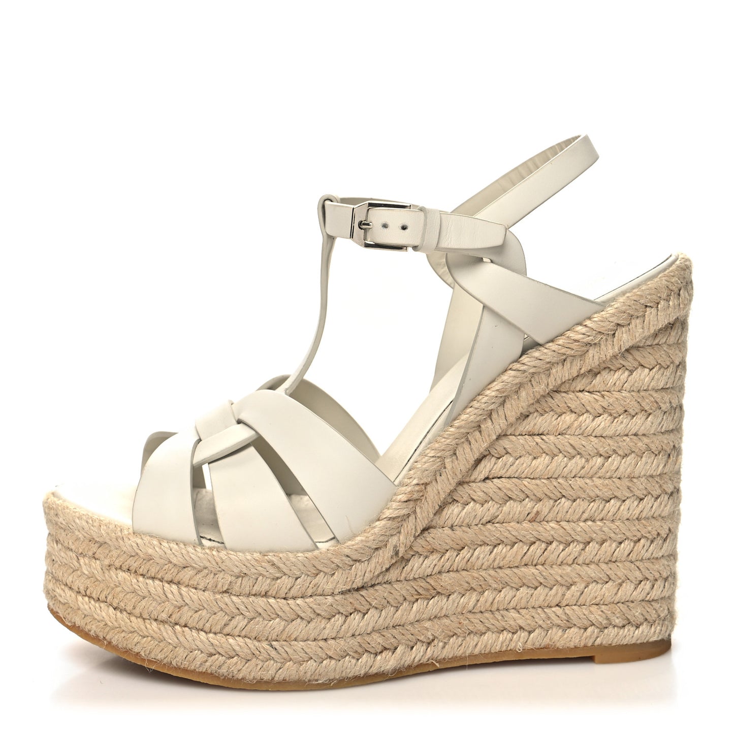 Calfskin Tribute 95 Platform Espadrille Wedge Sandals 38.5 Porcellana
