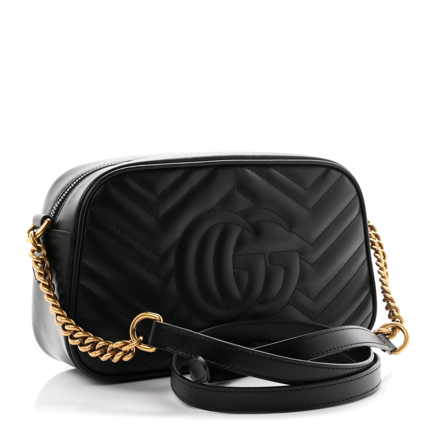 Gucci Calfskin Matelasse Small GG Marmont Chain Shoulder Bag Black 2 of 9