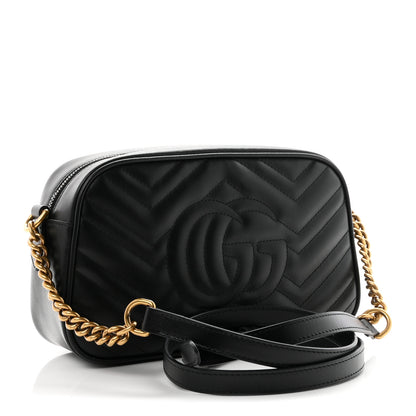 Gucci Calfskin Matelasse Small GG Marmont Chain Shoulder Bag Black 2 of 9