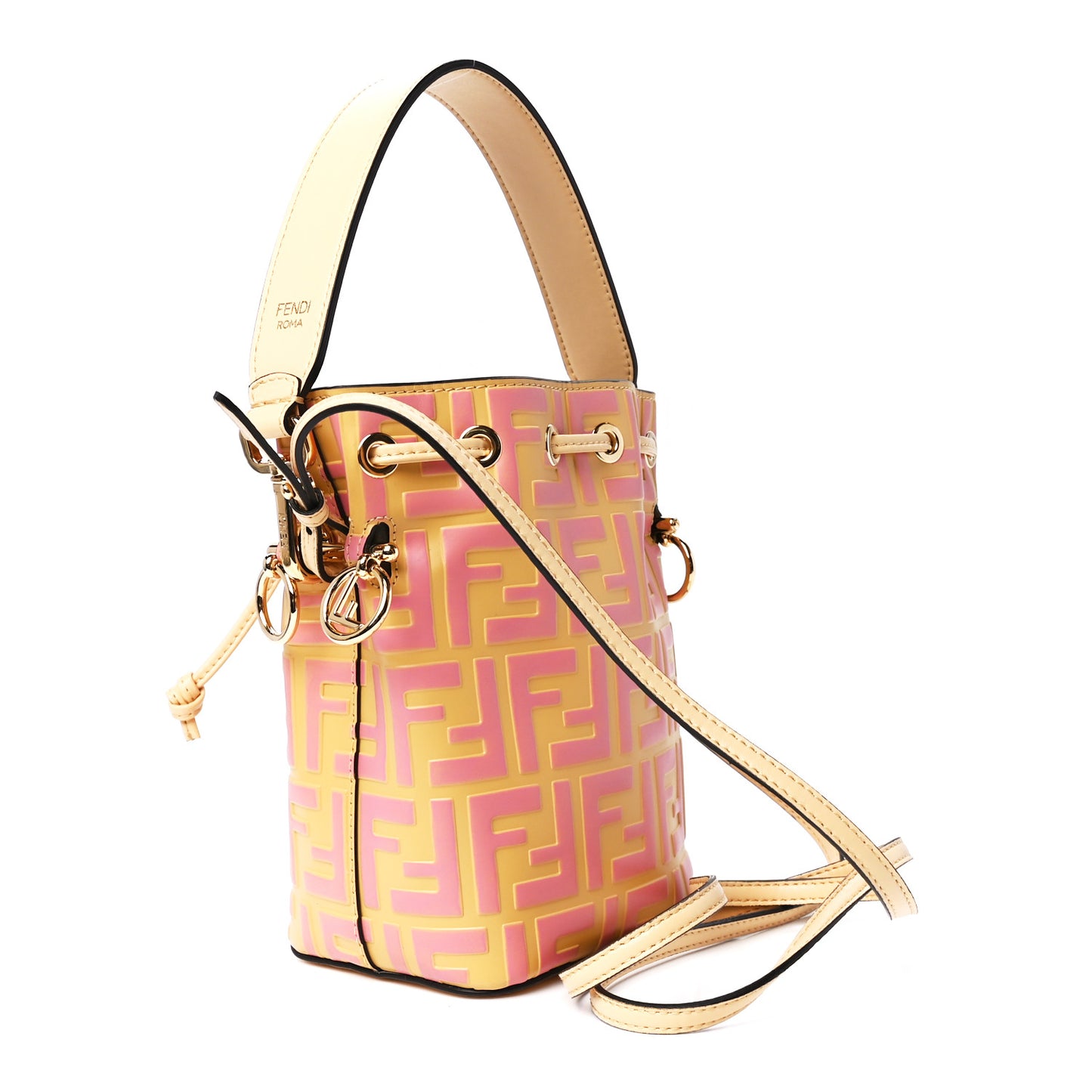 Vitello Liberty F is Fendi Bi-Color FF 1974 Embossed Mini Mon Tresor Bucket Bag Savana Lollypop