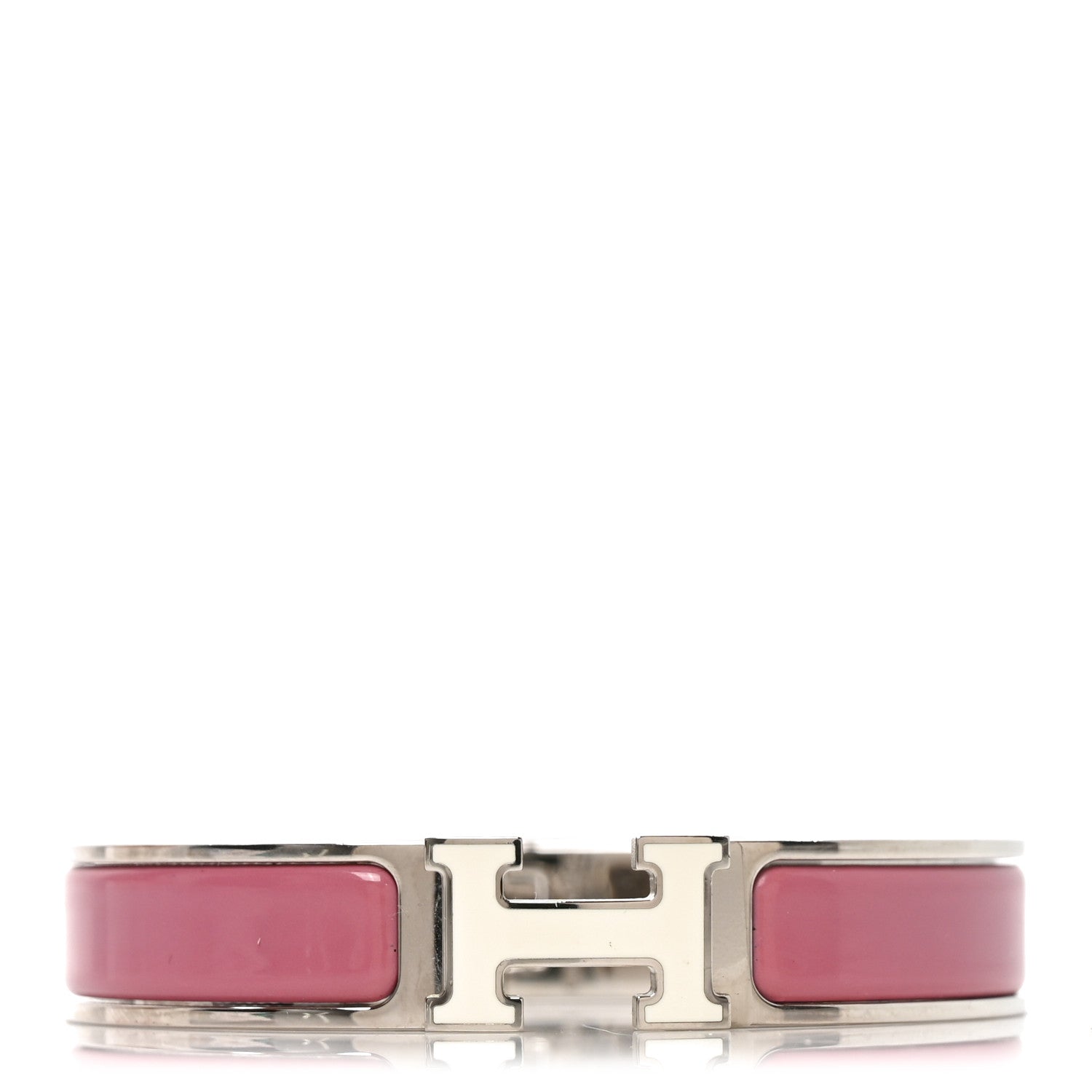 Hermes Enamel Narrow Clic Clac H Bracelet GM Rose Velours White 1 of 4