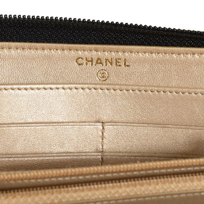 Chanel Lambskin Camellia Embossed Large Zip Around Gusset Wallet Black 6 of 9