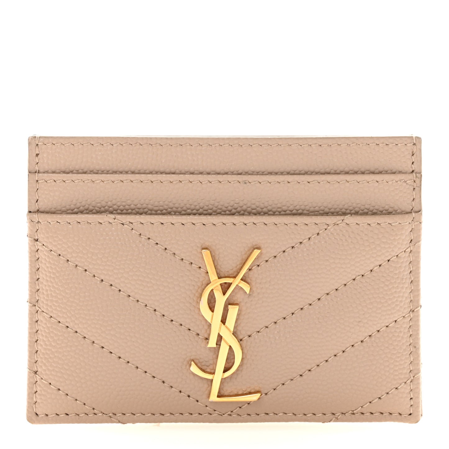 Grain De Poudre Matelasse Chevron Monogram Credit Card Case Dark Beige