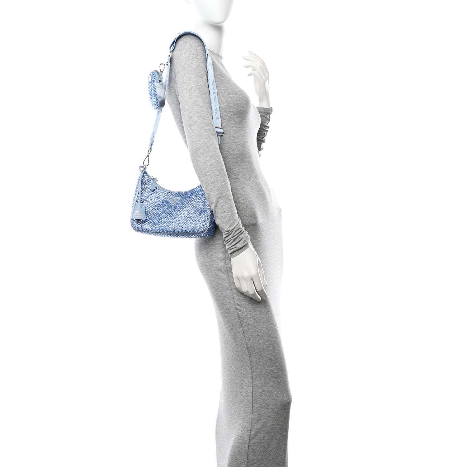 Prada Satin Crystal Re-Edition 2005 Shoulder Bag Celeste 2 of 11