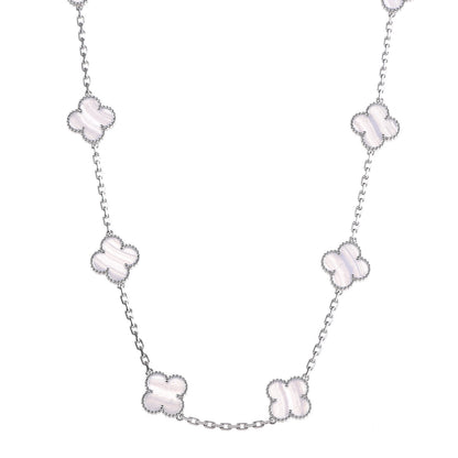 Van Cleef & Arpels 18K White Gold Chalcedony 10 Motifs Vintage Alhambra Necklace 1 of 8