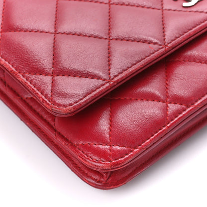Chanel Lambskin Quilted Wallet On Chain WOC Red 10 of 11