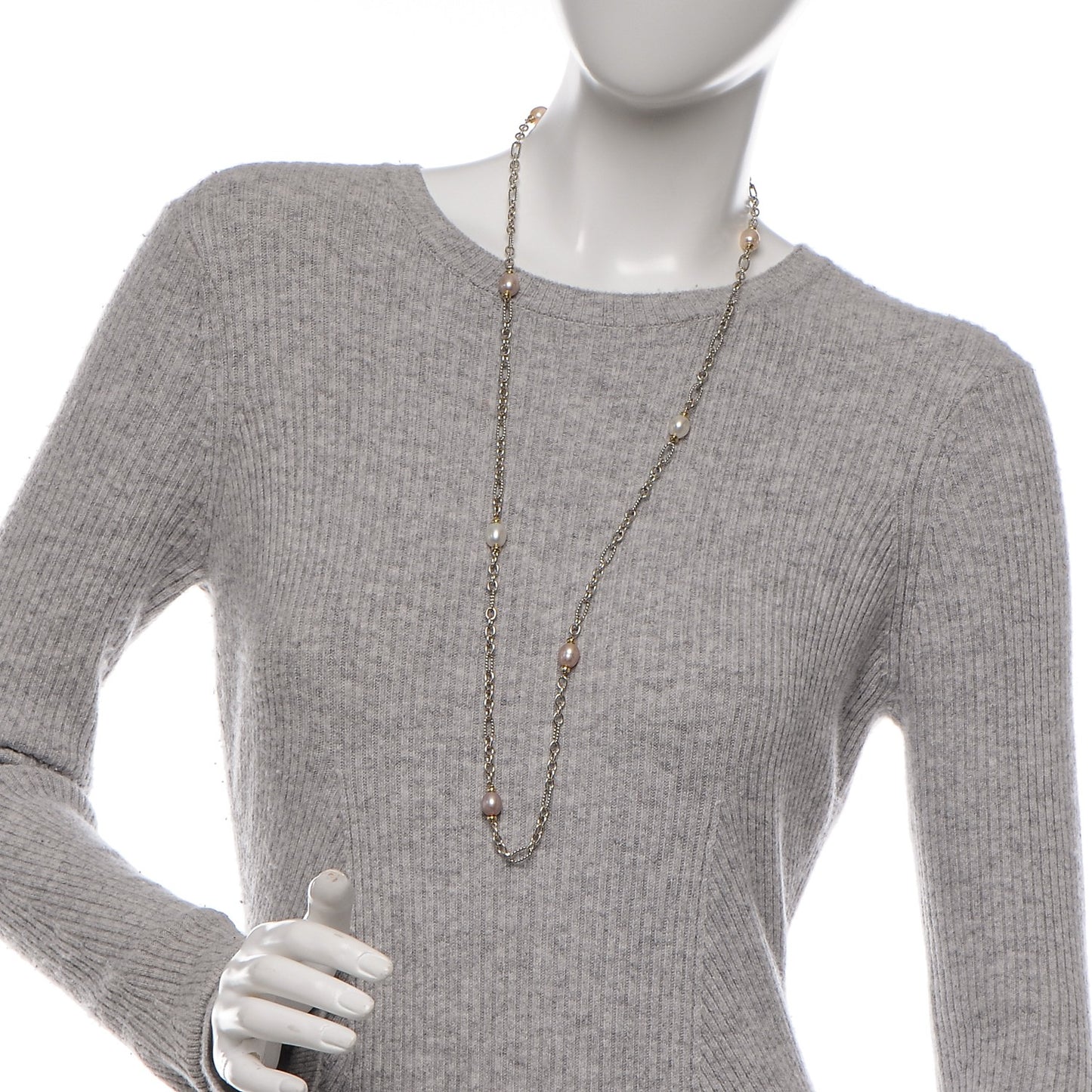 Sterling Silver 18K Yellow Gold Baroque Pearl Long Figaro Chain Necklace