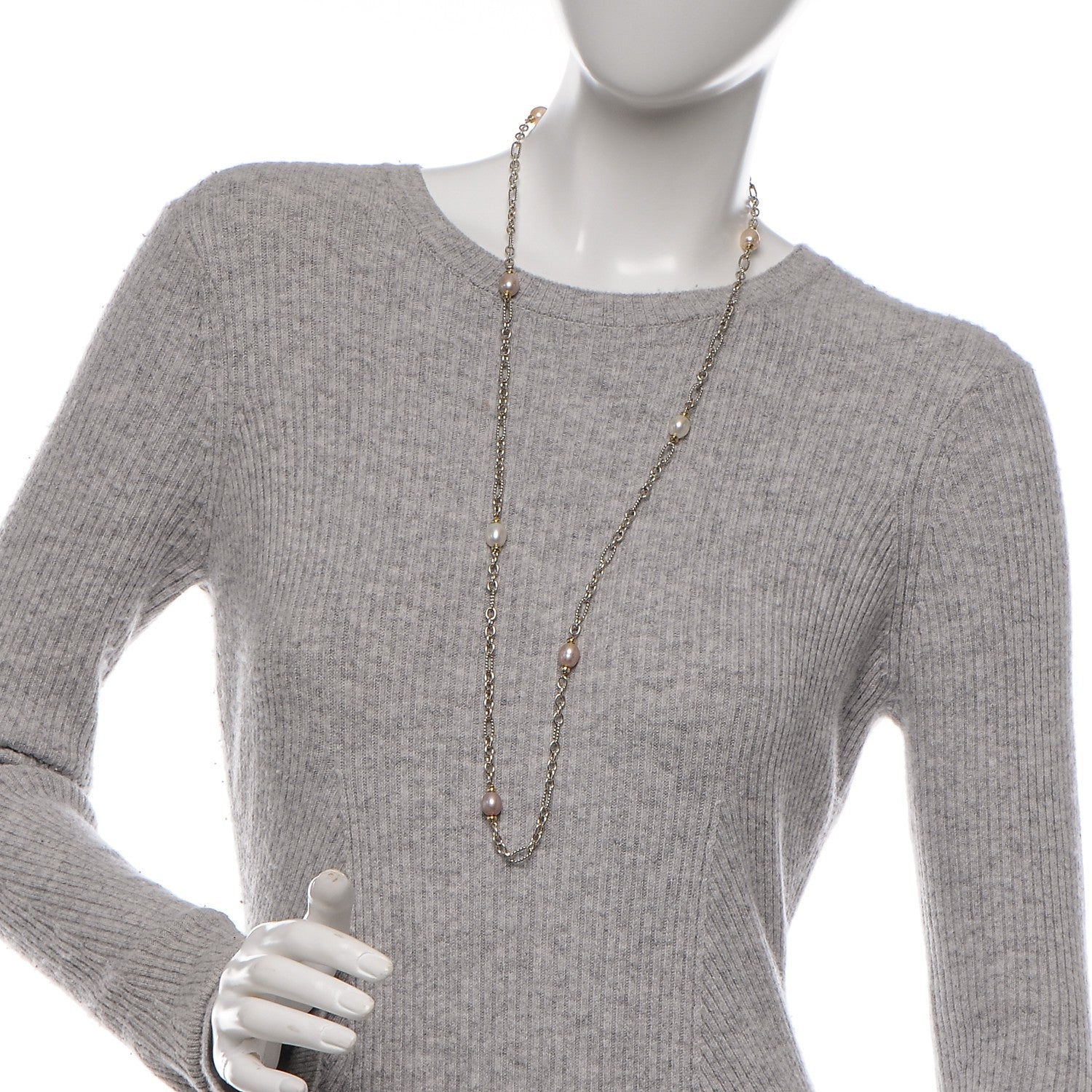 David Yurman Sterling Silver 18K Yellow Gold Baroque Pearl Long Figaro Chain Necklace 2 of 5