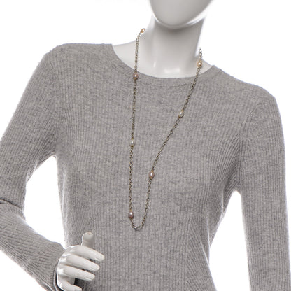 David Yurman Sterling Silver 18K Yellow Gold Baroque Pearl Long Figaro Chain Necklace 2 of 5