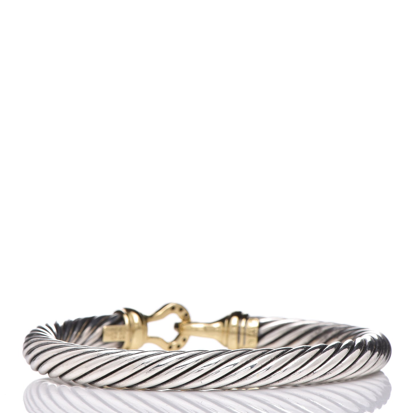 Sterling Silver 18K Yellow Gold Diamond 7mm Cable Buckle Bracelet