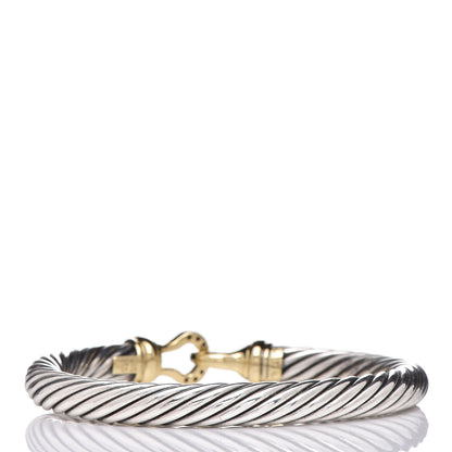 David Yurman Sterling Silver 18K Yellow Gold Diamond 7mm Cable Buckle Bracelet 3 of 5