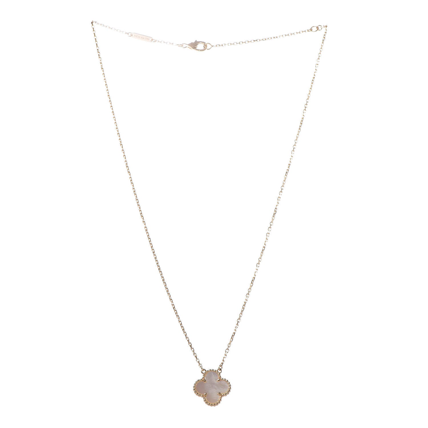 Van Cleef & Arpels 18K Yellow Gold Mother of Pearl Vintage Alhambra Pendant Necklace 3 of 9