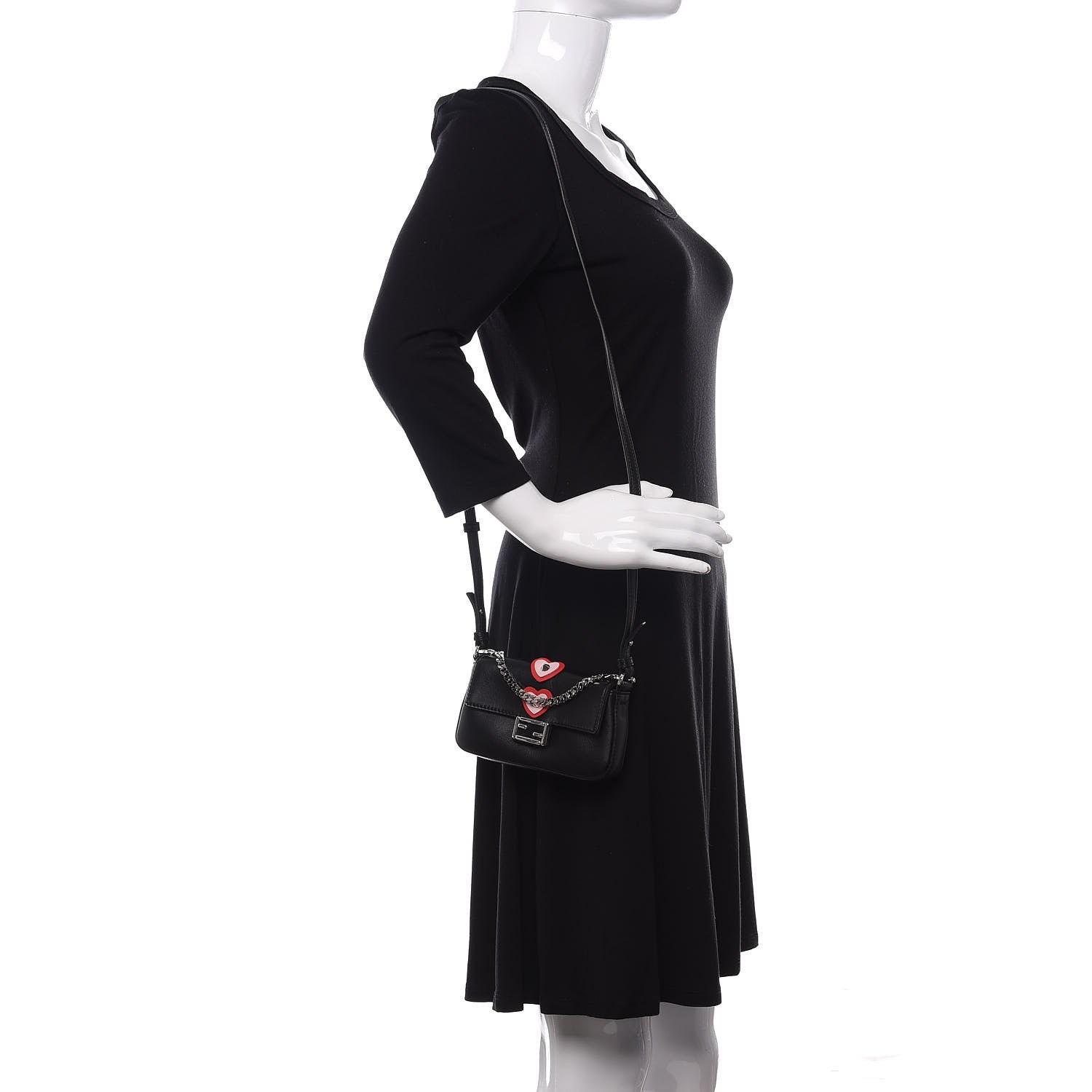 Fendi Lambskin Studded Heart Micro Baguette Black 2 of 9