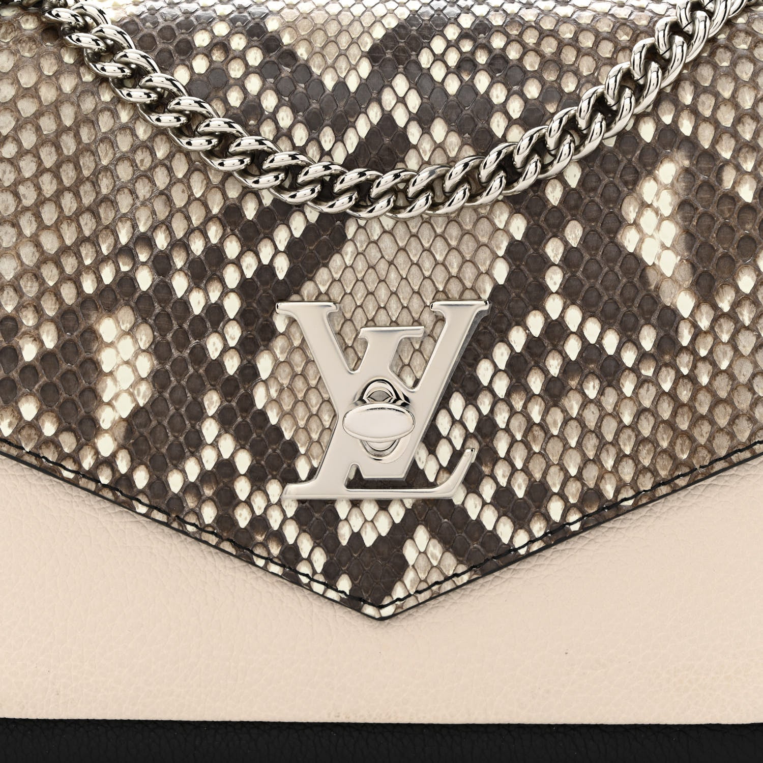 Louis Vuitton Soft Calfskin Snakeskin My Lockme Chain Bag BB Black White Beige 8 of 12