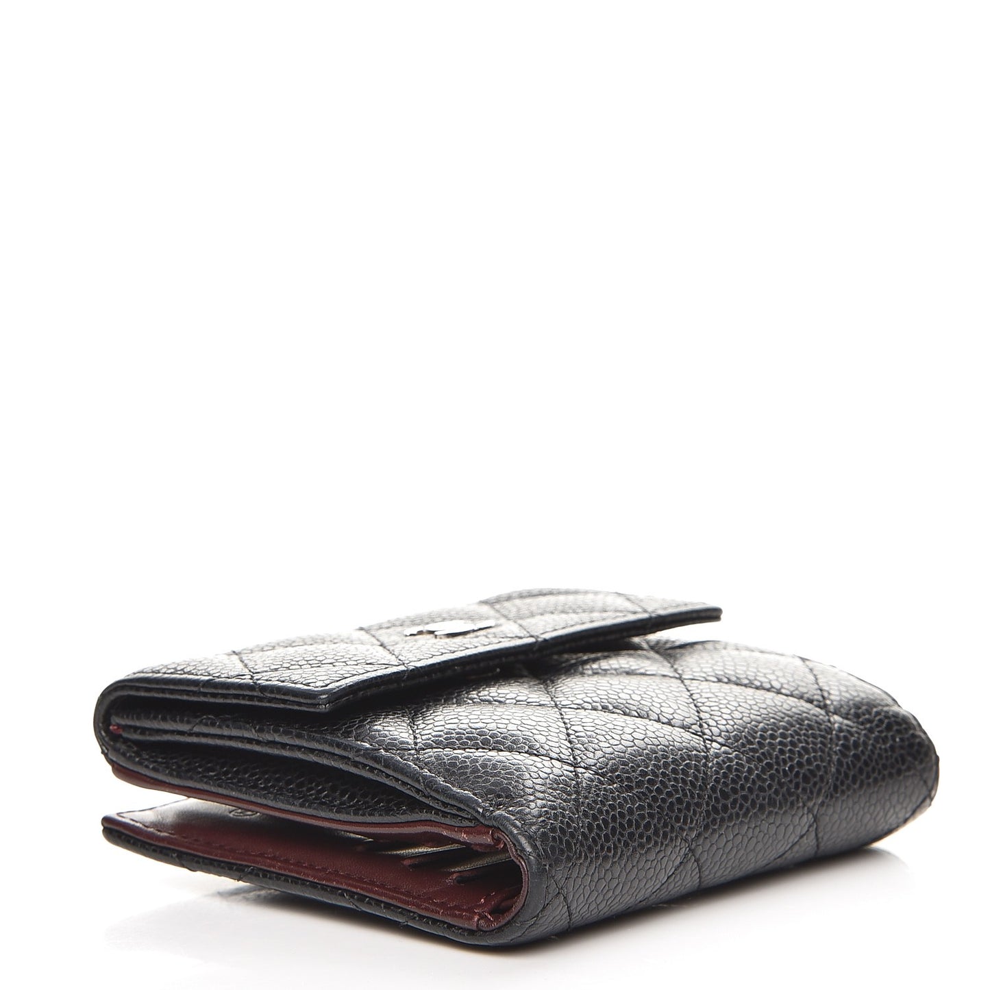 Caviar Quilted Compact French Flap Wallet Black