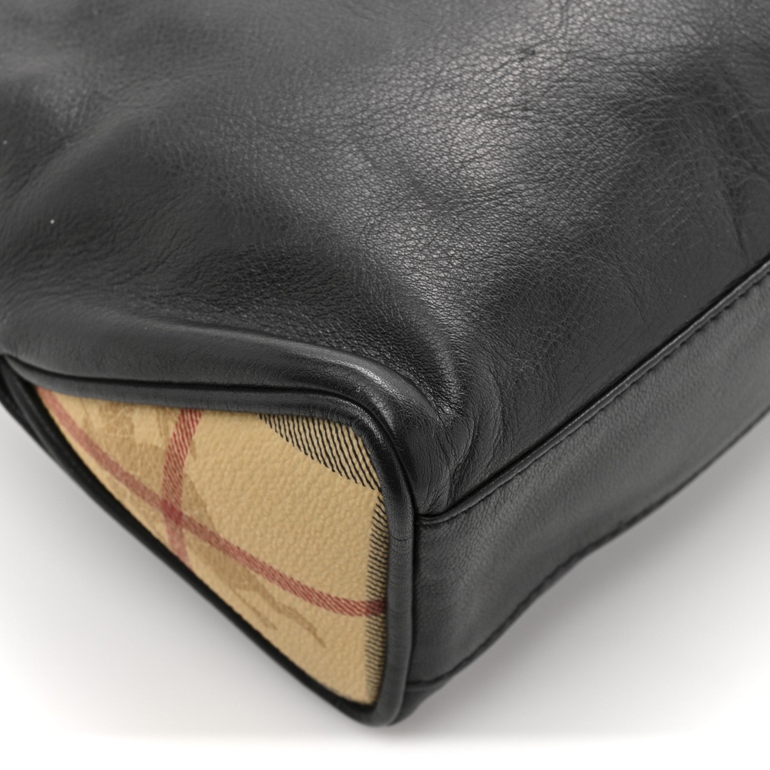 Burberry Calfskin Haymarket Check Horn Toggle Shoulder Bag Black
