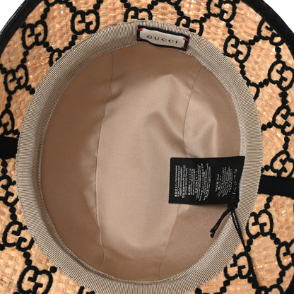 Gucci Raffia Elaphe Interlocking GG Embroidered Fedora Hat M Ivory Black 6 of 8