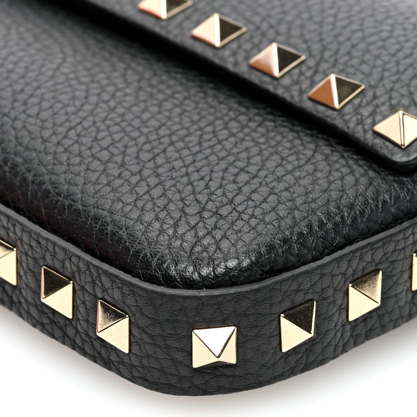 Grainy Calfskin Rockstud Crossbody Pouch Black