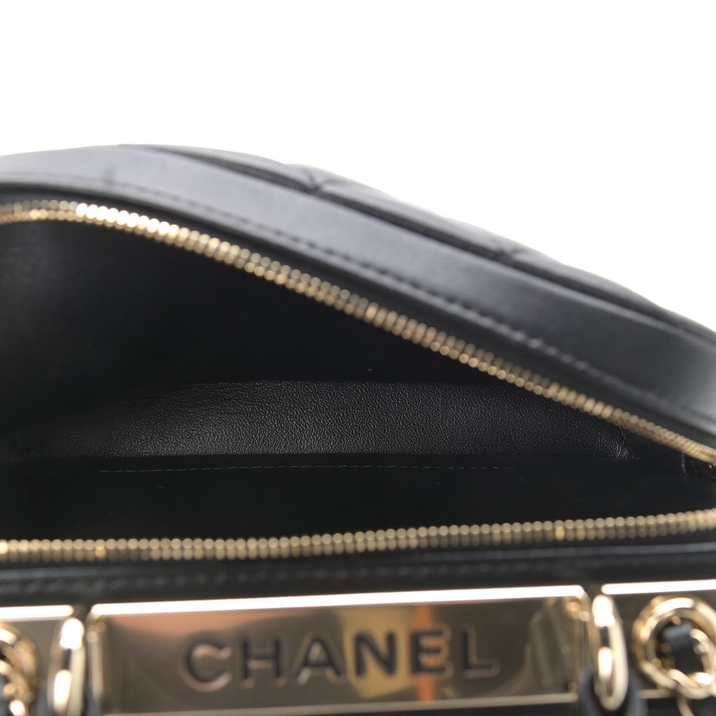 Lambskin Quilted Small Trendy CC Bowling Bag Black
