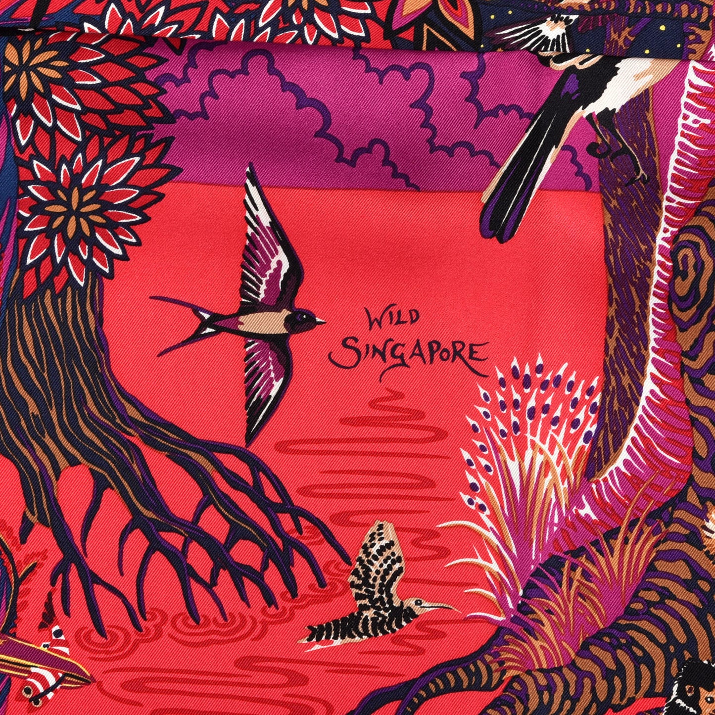 Silk Wild Singapore Scarf 90 Rouge Violet Beige