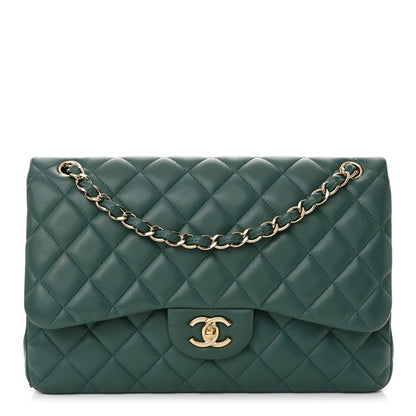 Chanel Lambskin Quilted Jumbo Double Flap Green 1 of 18