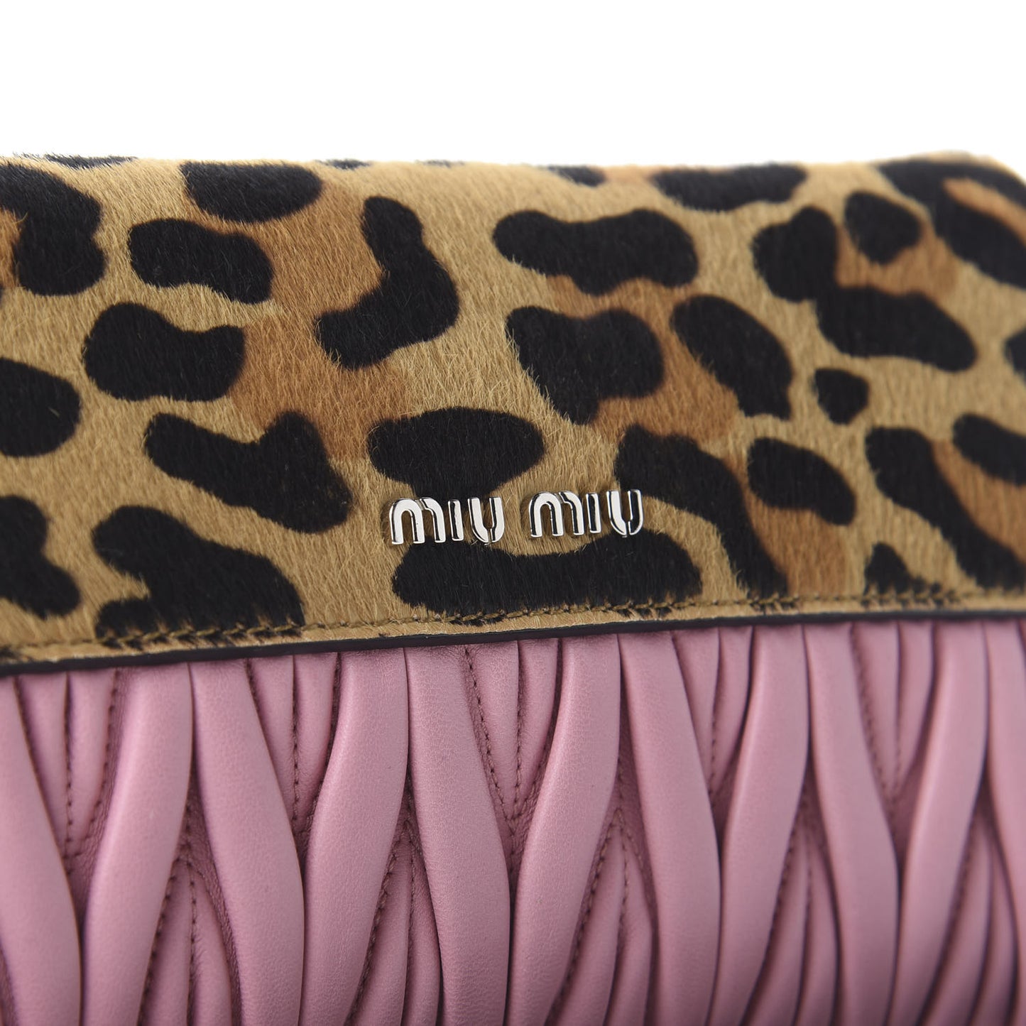 Cavallino Calf Hair Leopard Print Nappa Matelasse Crystal Chain Shoulder Bag Rosa Miele