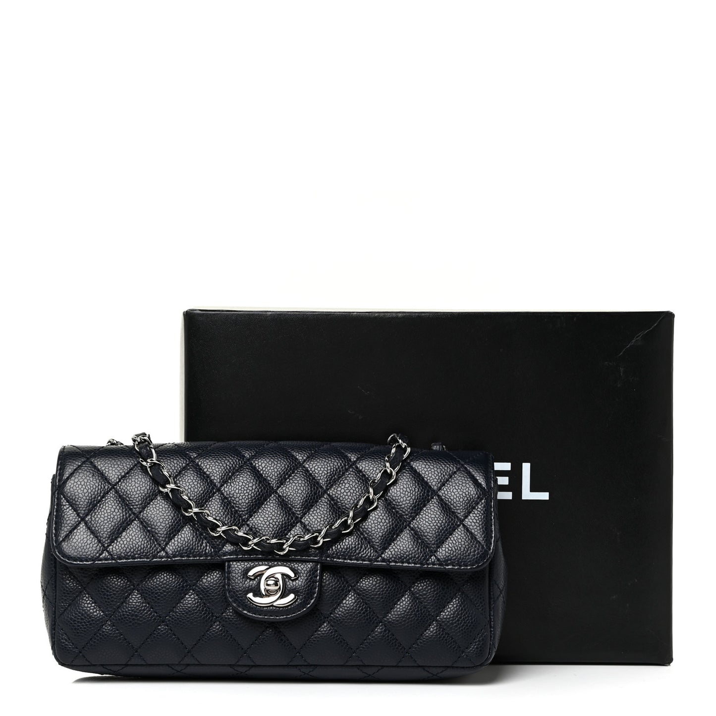 Caviar Quilted East West Flap Navy