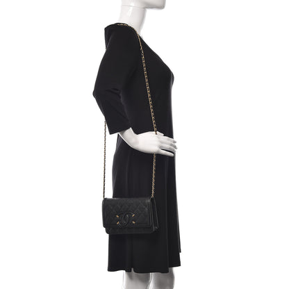 Chanel Caviar Quilted CC Filigree Wallet On Chain WOC Black 2 of 9