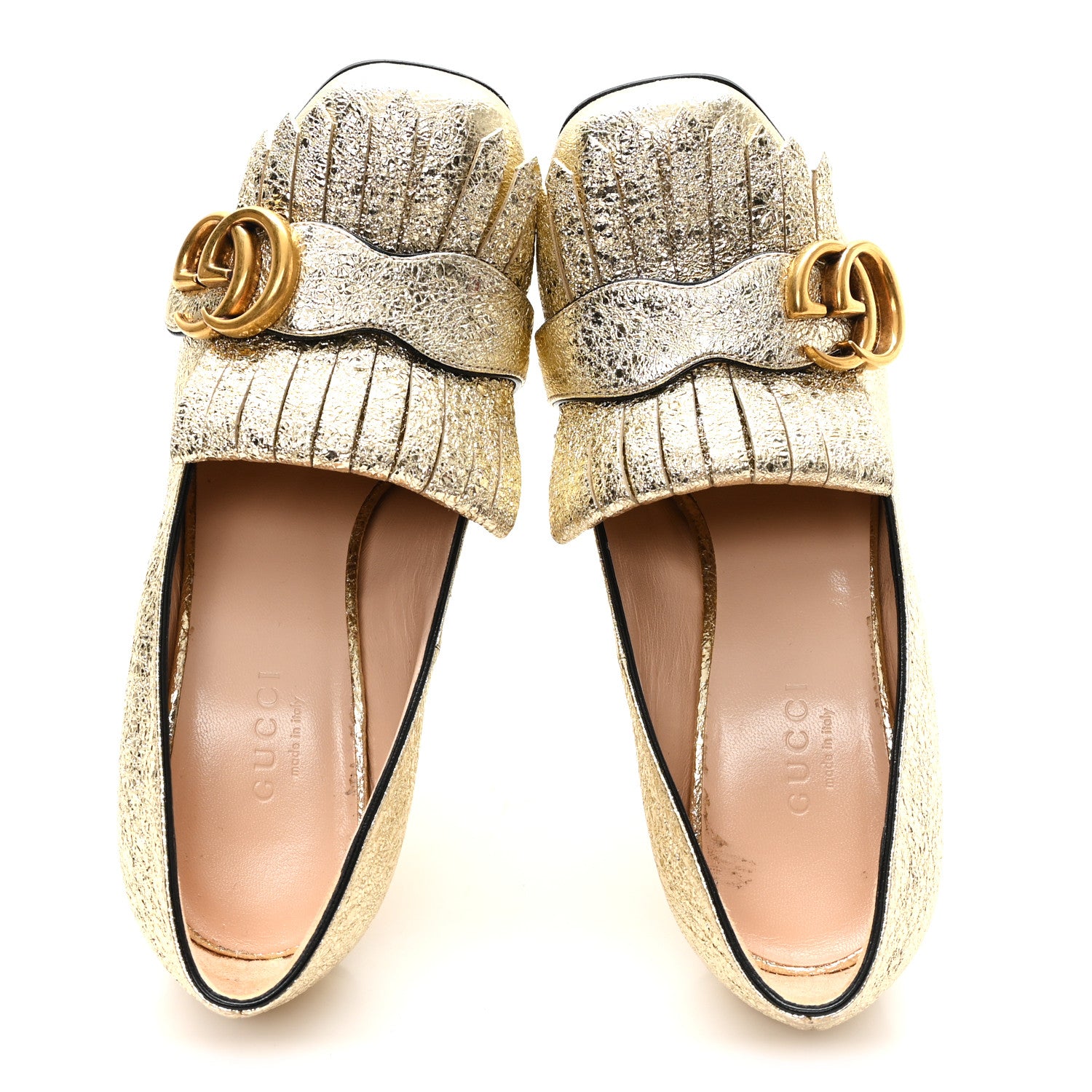 Gucci Galassia GG Marmont Fringe 105mm Loafer Pumps 35 Platino