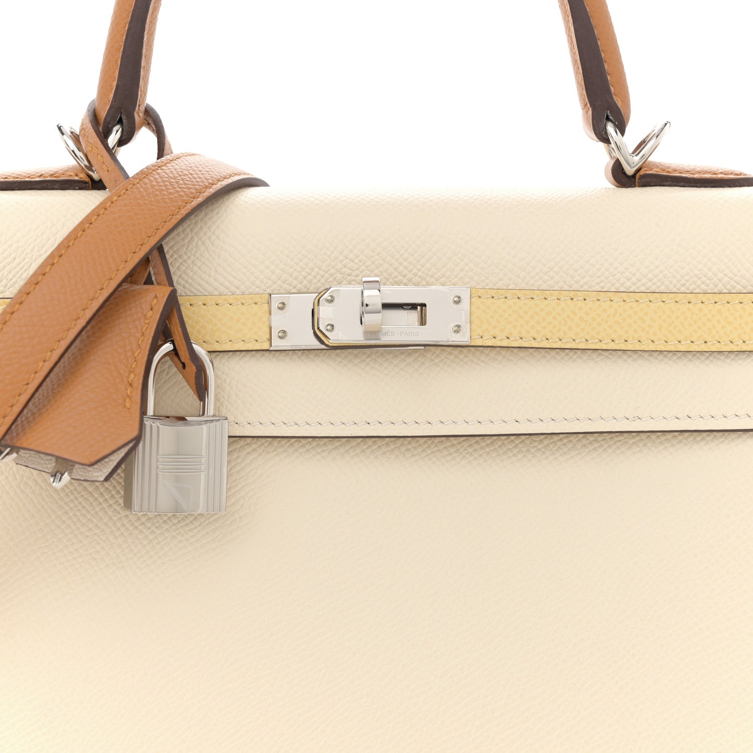 Hermes Epsom Tri-Color Kelly Sellier 25 Nata Jaune Poussin Sesame 8 of 11