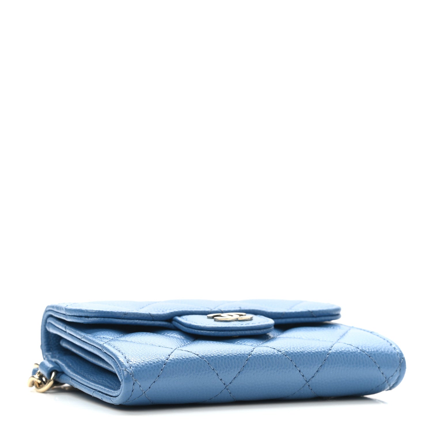Chanel Caviar Quilted Flap Card Holder Chain Wristlet Blue 4 of 9