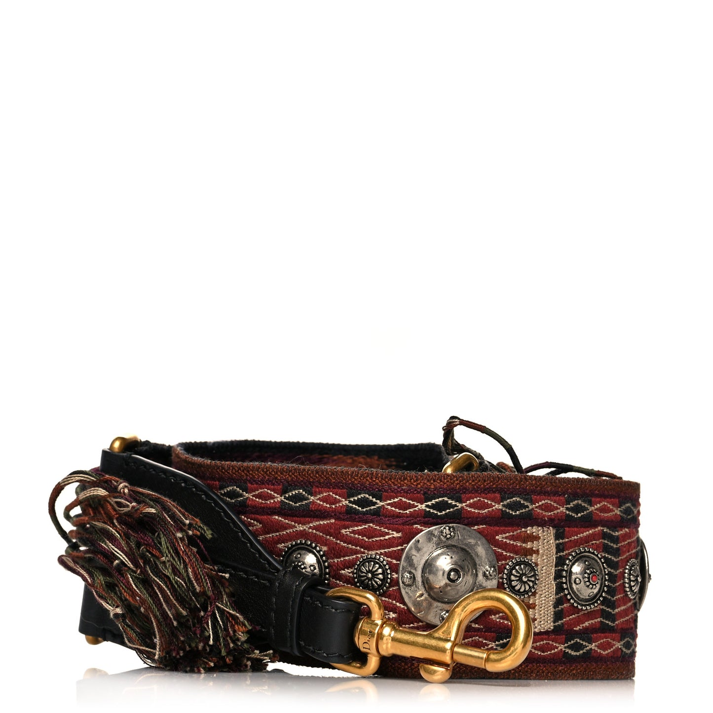 Canvas Embroidered Studded Bohemian Fringe Shoulder Strap Black Multicolor