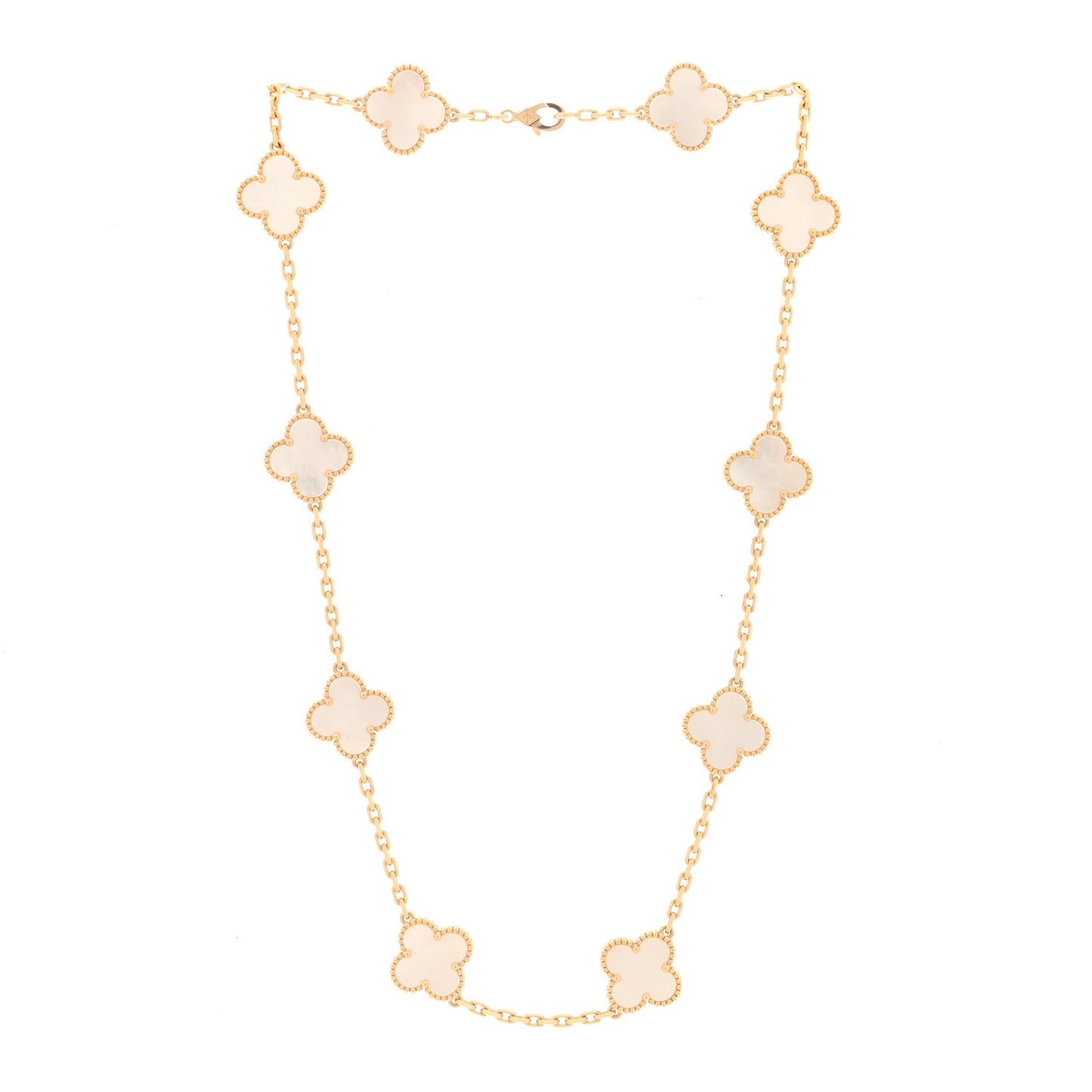 18K Yellow Gold Mother of Pearl 10 Motifs Vintage Alhambra Necklace