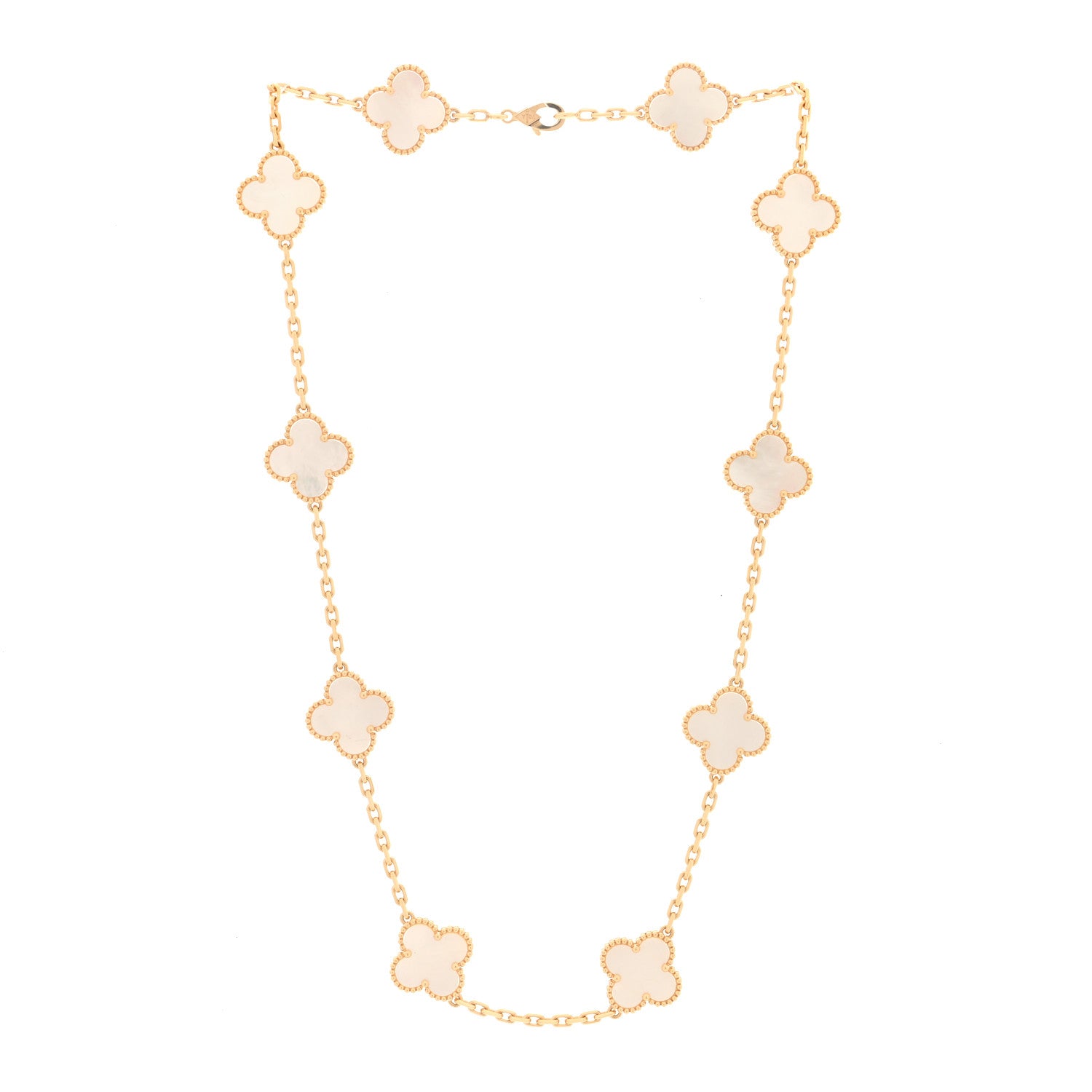 Van Cleef & Arpels 18K Yellow Gold Mother of Pearl 10 Motifs Vintage Alhambra Necklace 3 of 4