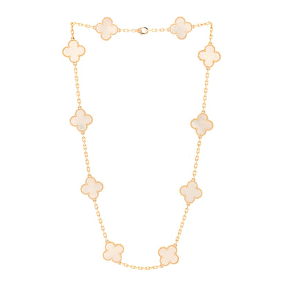 Van Cleef & Arpels 18K Yellow Gold Mother of Pearl 10 Motifs Vintage Alhambra Necklace 3 of 4