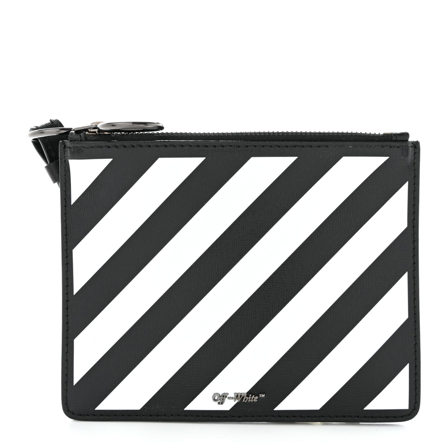 Saffiano Striped Diag Flat Pouch Black White