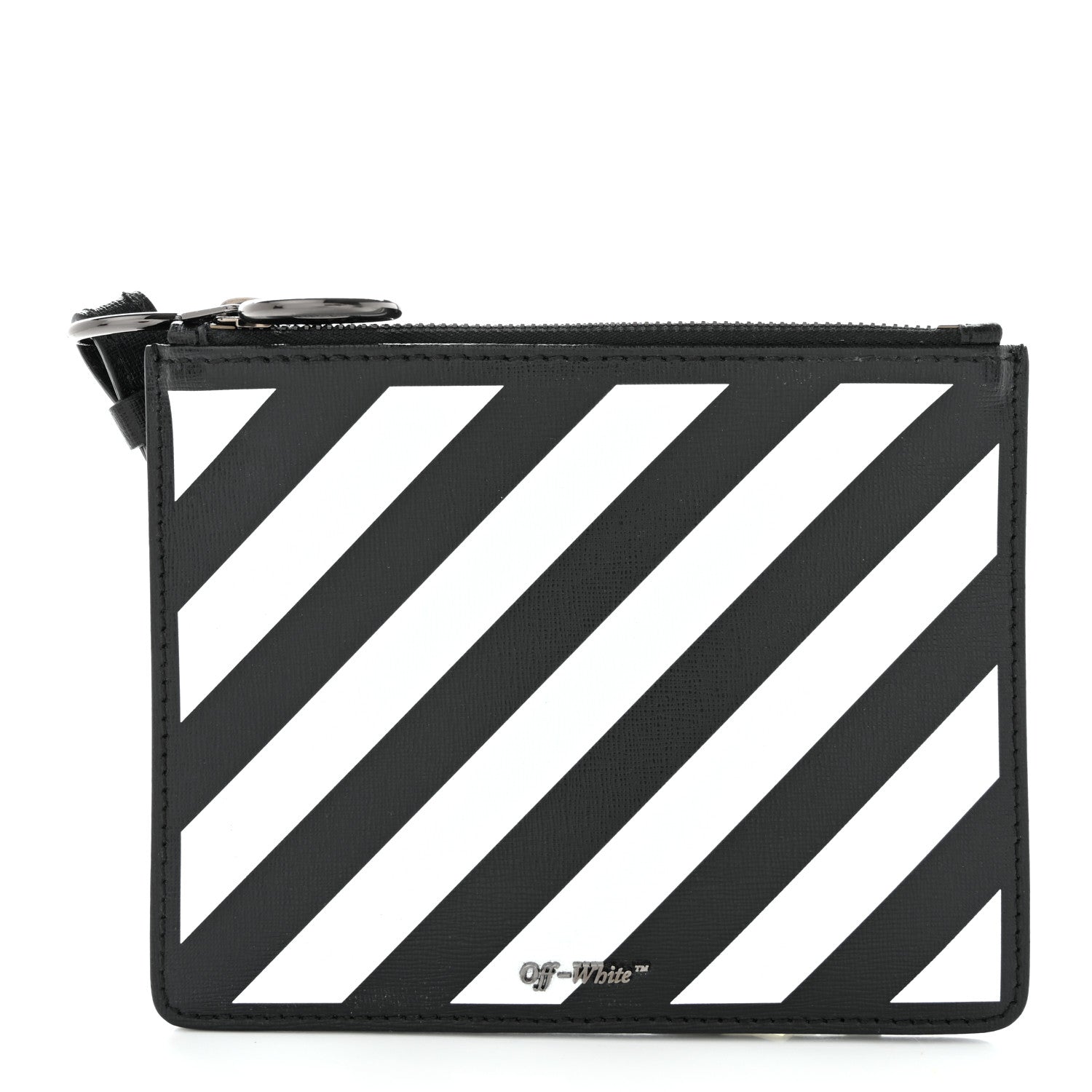 Off-White Saffiano Striped Diag Flat Pouch Black White 1 of 7