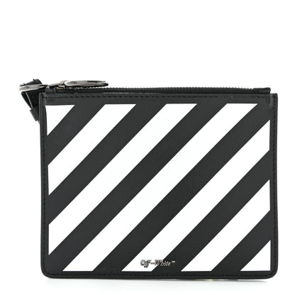 Off-White Saffiano Striped Diag Flat Pouch Black White 1 of 7