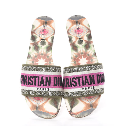 Christian Dior Canvas KaleiDioroscopic Embroidered Dway Flat Slide Sandals 37.5 Deep Amaranth 5 of 10