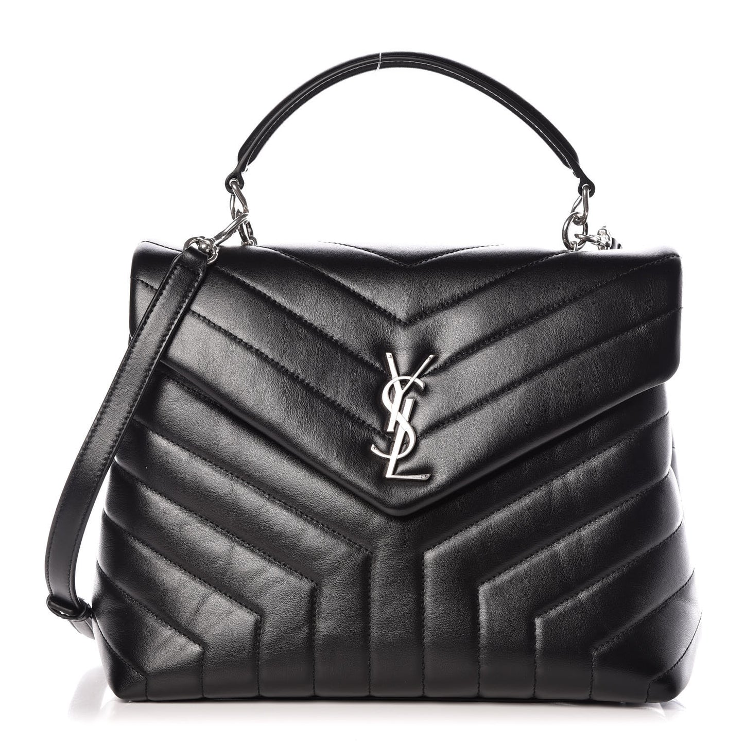 Calfskin Y Quilted Monogram Medium Loulou Satchel Black