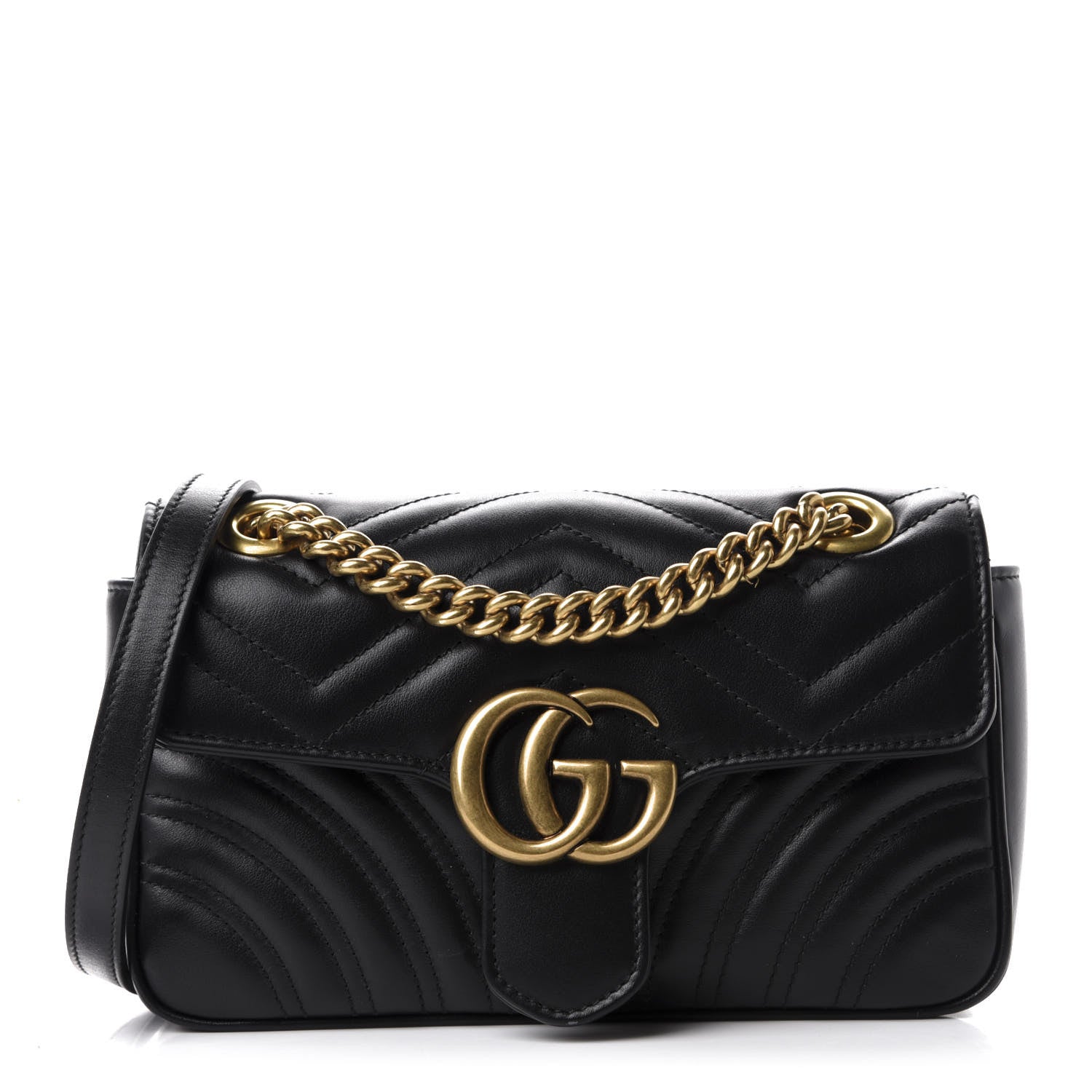 Gucci Calfskin Matelasse Mini GG Marmont Shoulder Bag Black 1 of 11