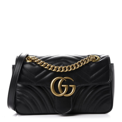 Gucci Calfskin Matelasse Mini GG Marmont Shoulder Bag Black 1 of 11