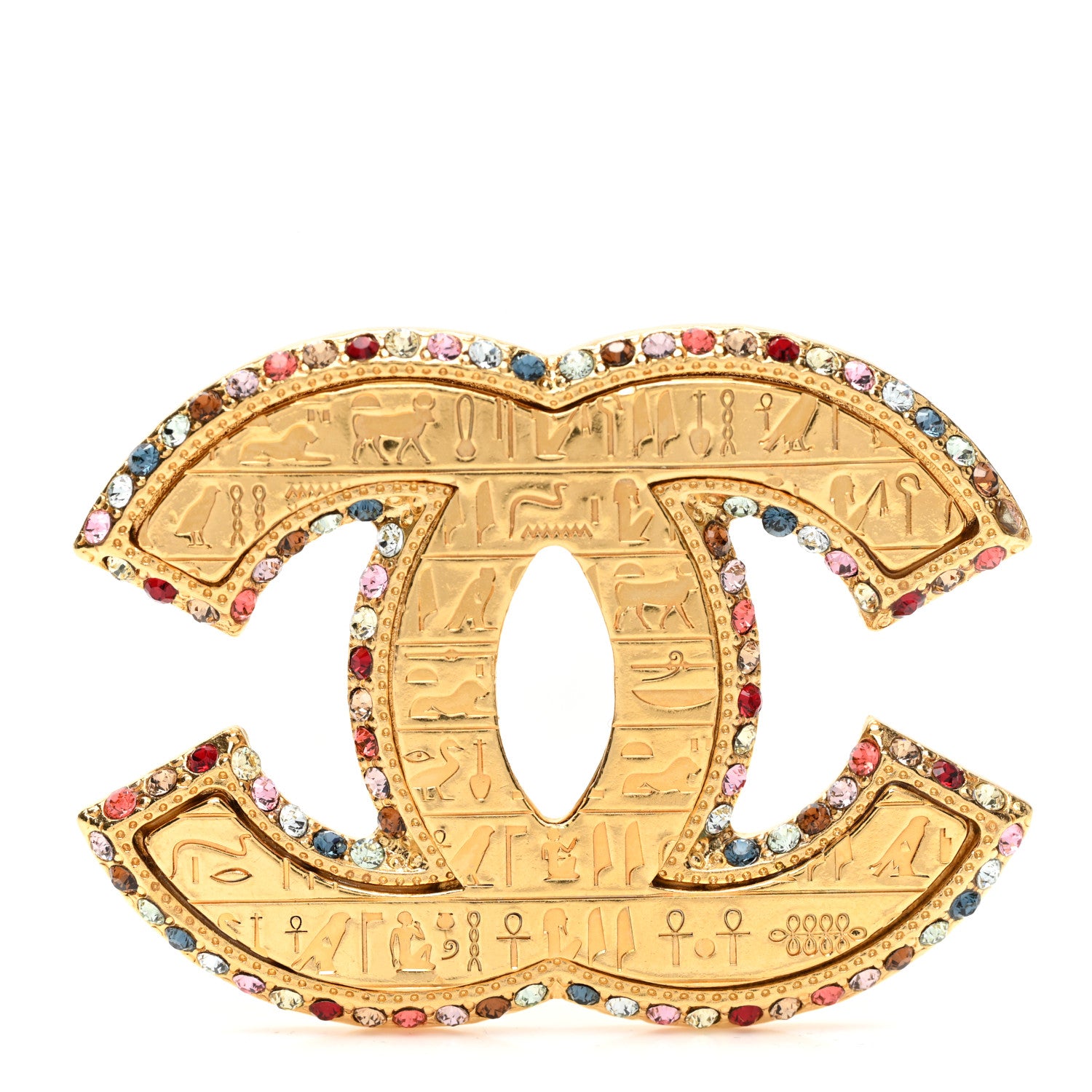 Chanel Metal Crystal Scarab CC Brooch Gold Multicolor 1 of 5