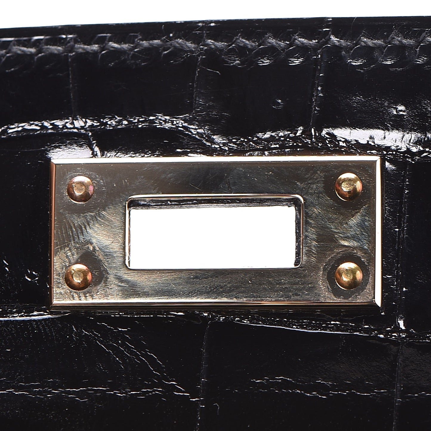 Shiny Niloticus Crocodile Kelly Cut Pochette Black