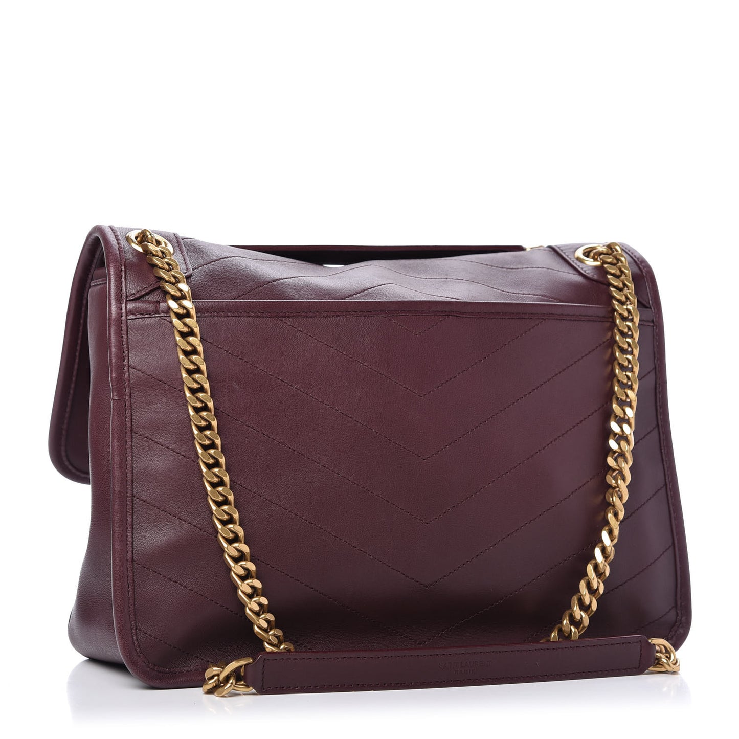 Lambskin Matelasse Monogram Medium Niki Chain Satchel Burgundy