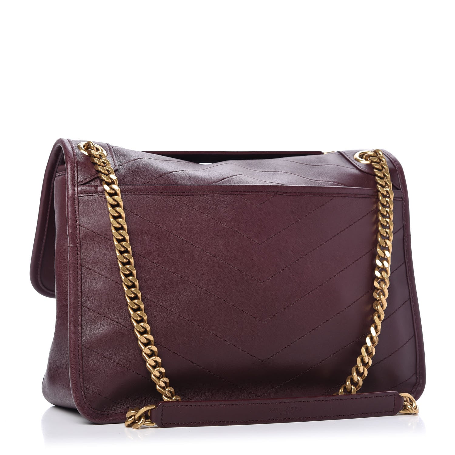 Saint Laurent Lambskin Matelasse Monogram Medium Niki Chain Satchel Burgundy 3 of 9