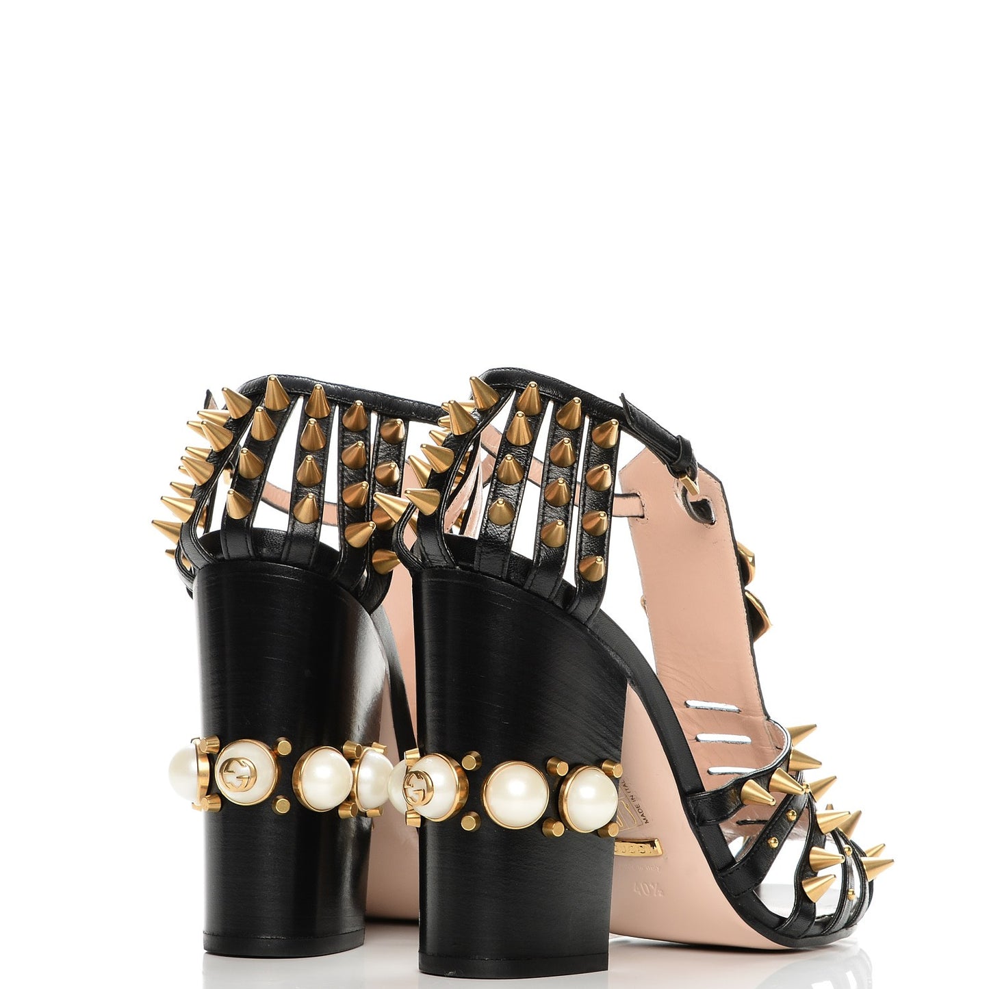 Kid Leather Studded Kendall Sandals 40.5 Black Gold